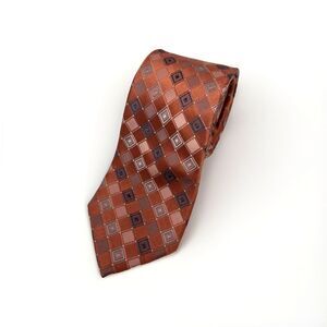 Calvin Klein Orange Gray Diamond Patterned 100% Men's Silk Neck‎ Tie  58"